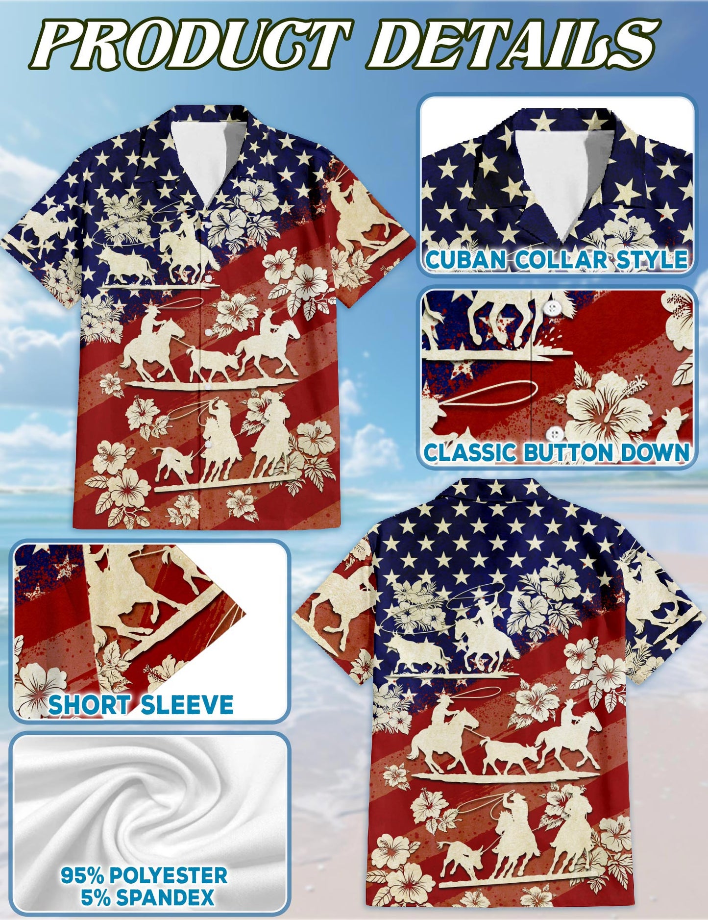 US Team Roping Hawaiian Shirt for Men, Button Down Aloha Shirt - Azhawaiian