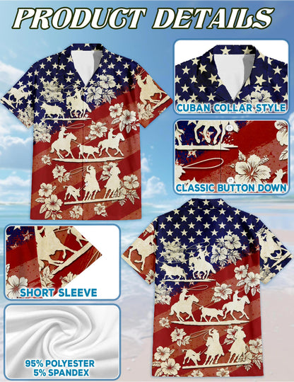 US Team Roping Hawaiian Shirt for Men, Button Down Aloha Shirt - Azhawaiian