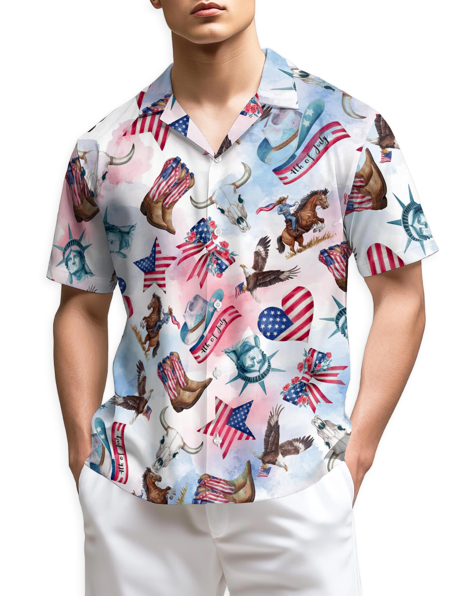 Azhawaiian USA Horse Racing Pattern Hawaiian Shirt for Men