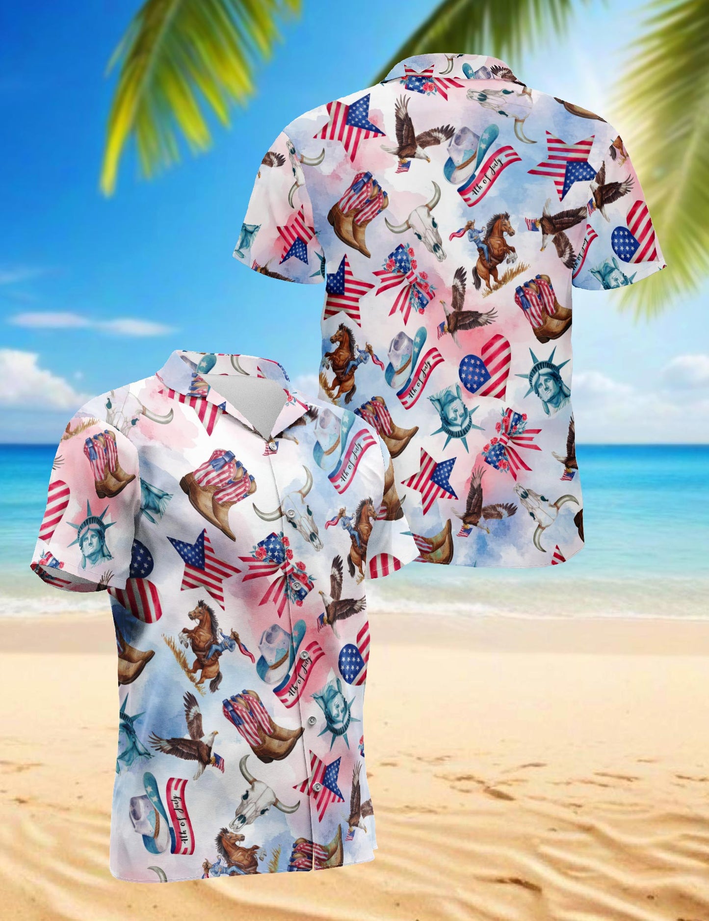 USA Horse Racing Pattern Hawaiian Shirt for Men, Button Down Aloha Shirt - Azhawaiian