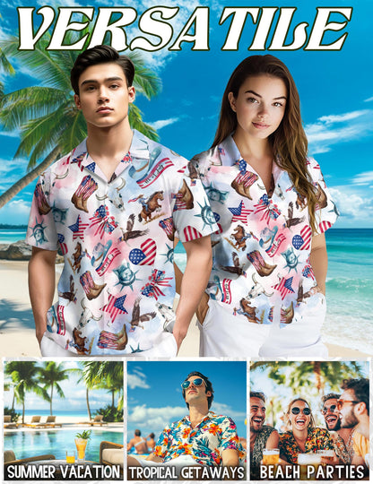 USA Horse Racing Pattern Hawaiian Shirt for Men, Button Down Aloha Shirt - Azhawaiian