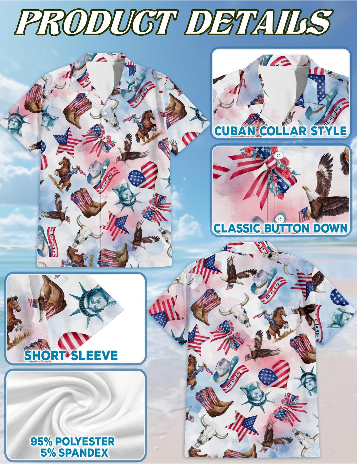 USA Horse Racing Pattern Hawaiian Shirt for Men, Button Down Aloha Shirt - Azhawaiian