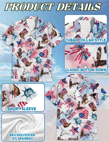 USA Horse Racing Pattern Hawaiian Shirt for Men, Button Down Aloha Shirt - Azhawaiian