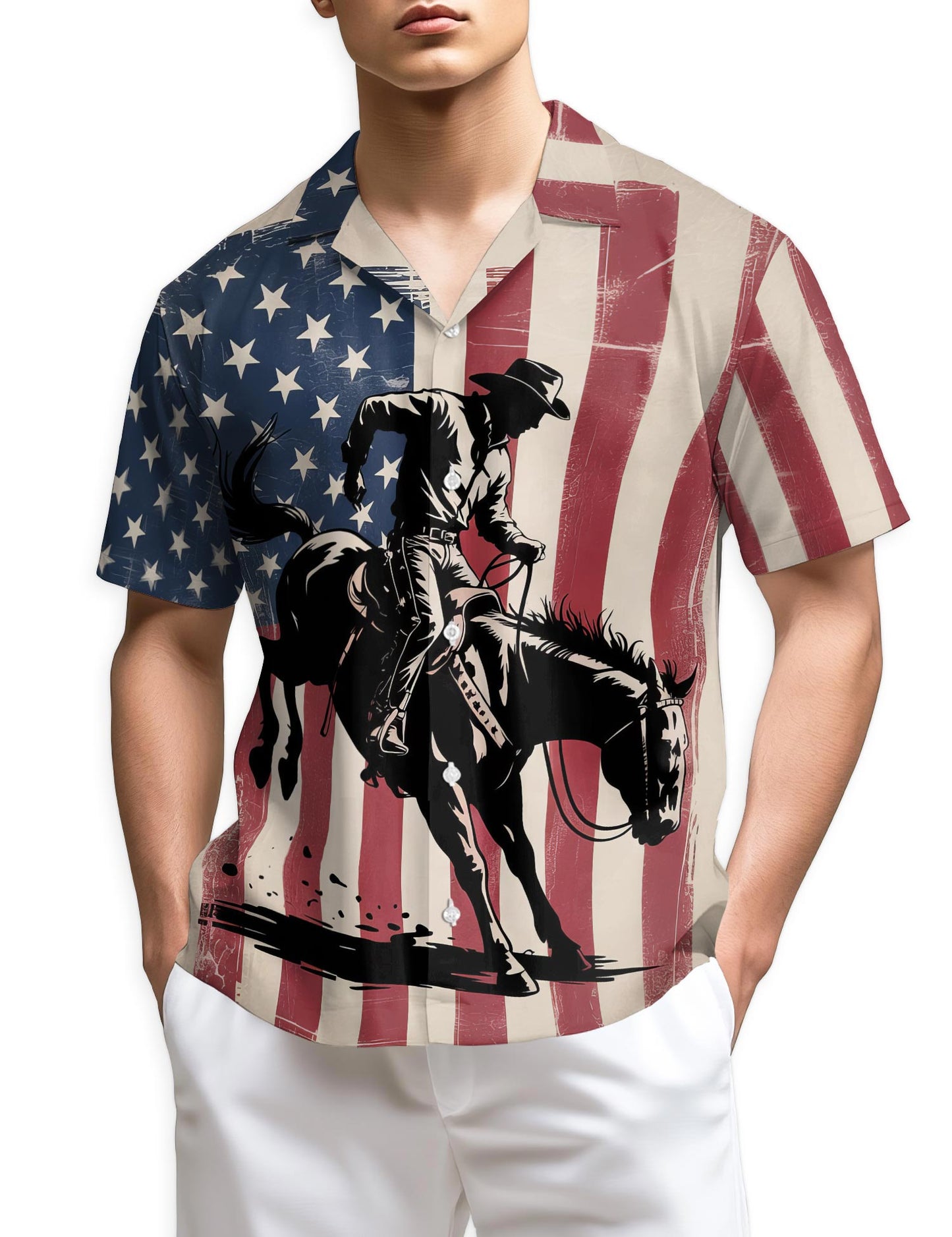 Azhawaiian USA Horse Racing Silhouette Hawaiian Shirt for Men