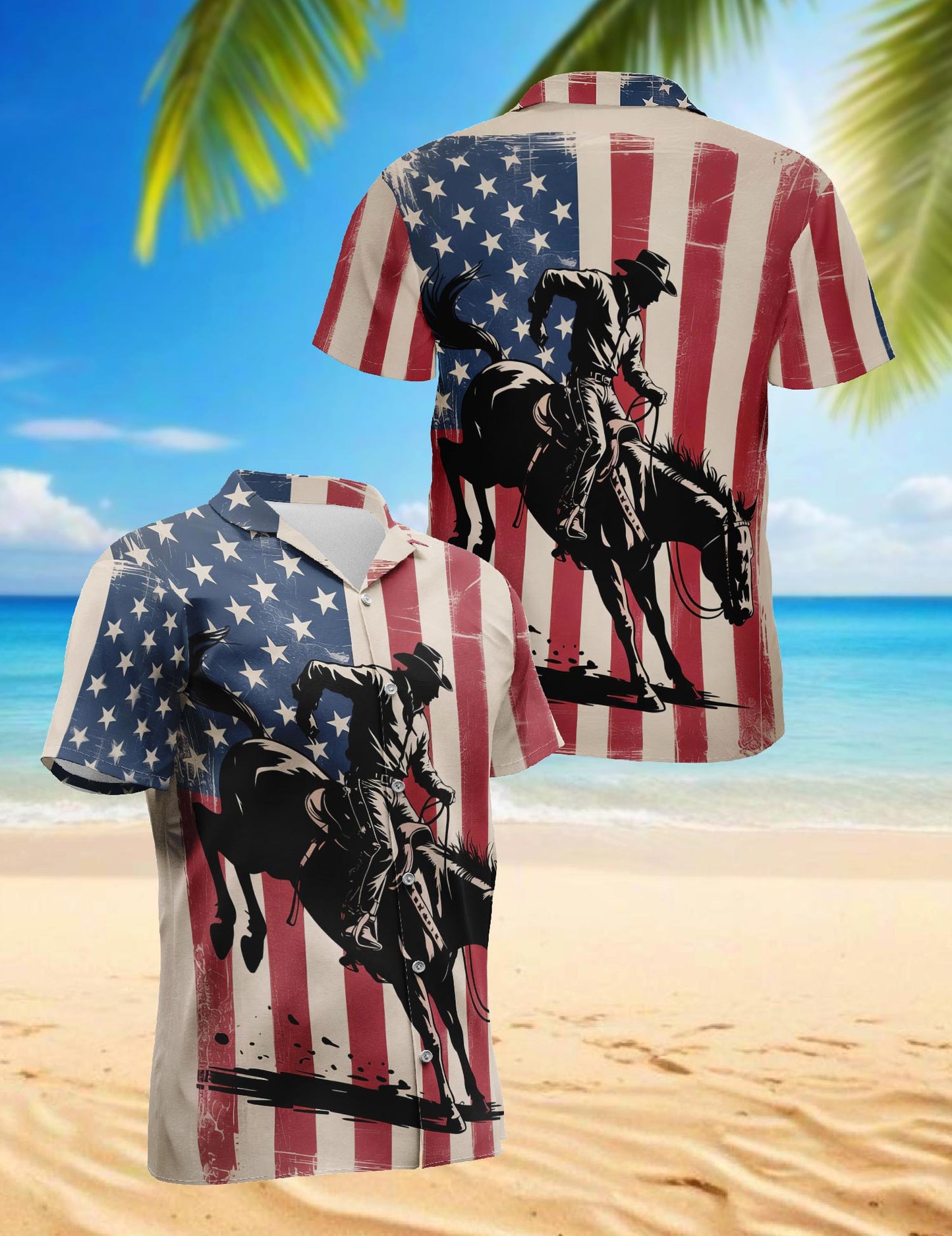 USA Horse Racing Silhouette Hawaiian Shirt for Men, Button Down Aloha Shirt - Azhawaiian