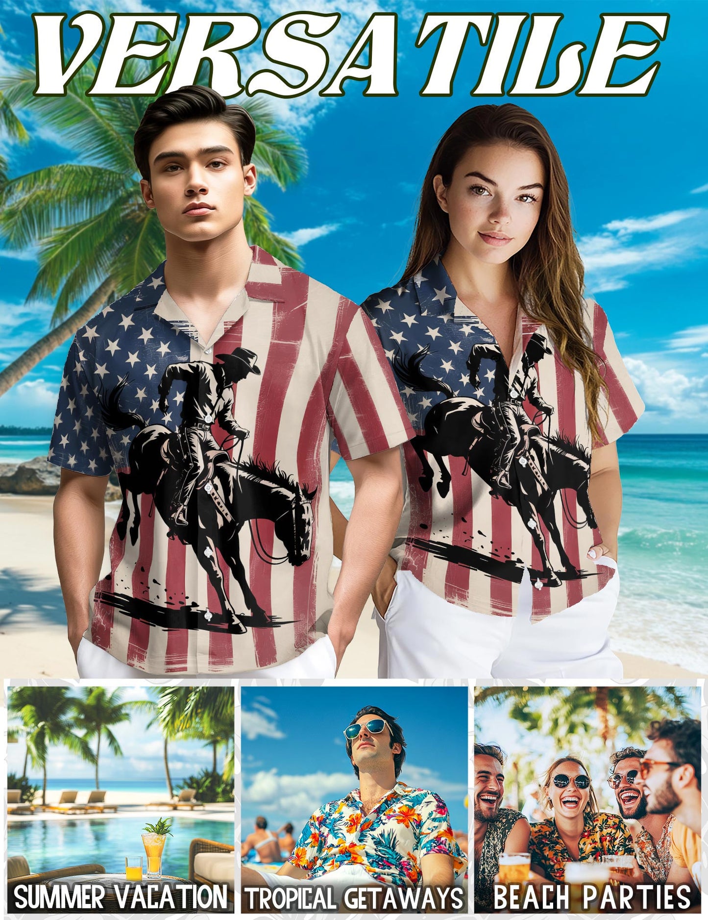 USA Horse Racing Silhouette Hawaiian Shirt for Men, Button Down Aloha Shirt - Azhawaiian