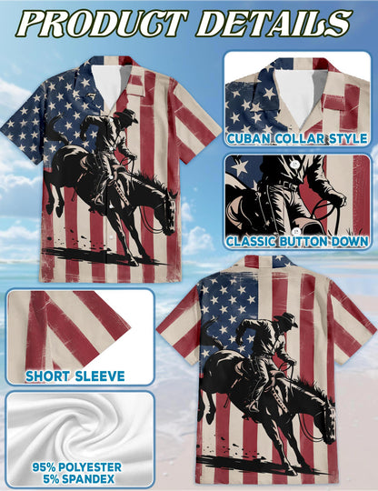 USA Horse Racing Silhouette Hawaiian Shirt for Men, Button Down Aloha Shirt - Azhawaiian