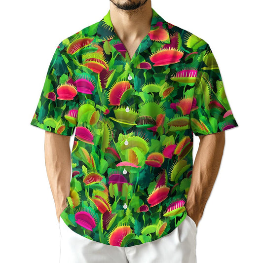 Venus Flytrap Hawaiian Shirt for Men, Button Down Aloha Shirt