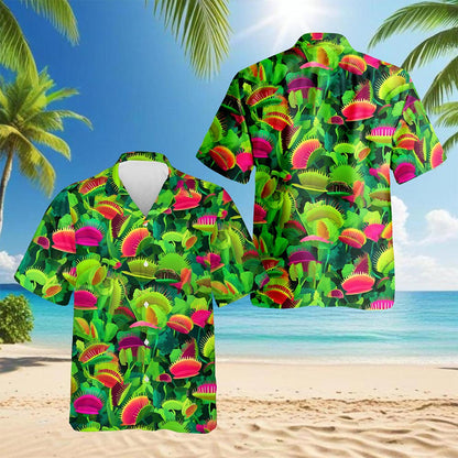Venus Flytrap Hawaiian Shirt for Men, Button Down Aloha Shirt - Azhawaiian