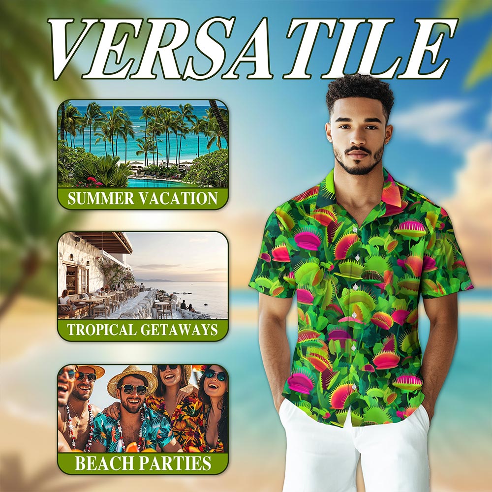Venus Flytrap Hawaiian Shirt for Men, Button Down Aloha Shirt - Azhawaiian