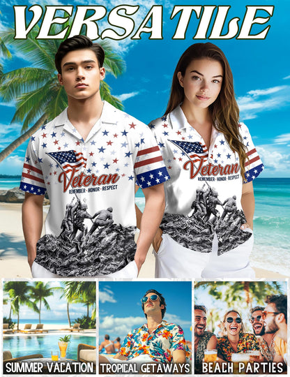 Veteran 4th July Hawaiian Shirt for Men, Button Down Aloha Shirt - Azhawaiian