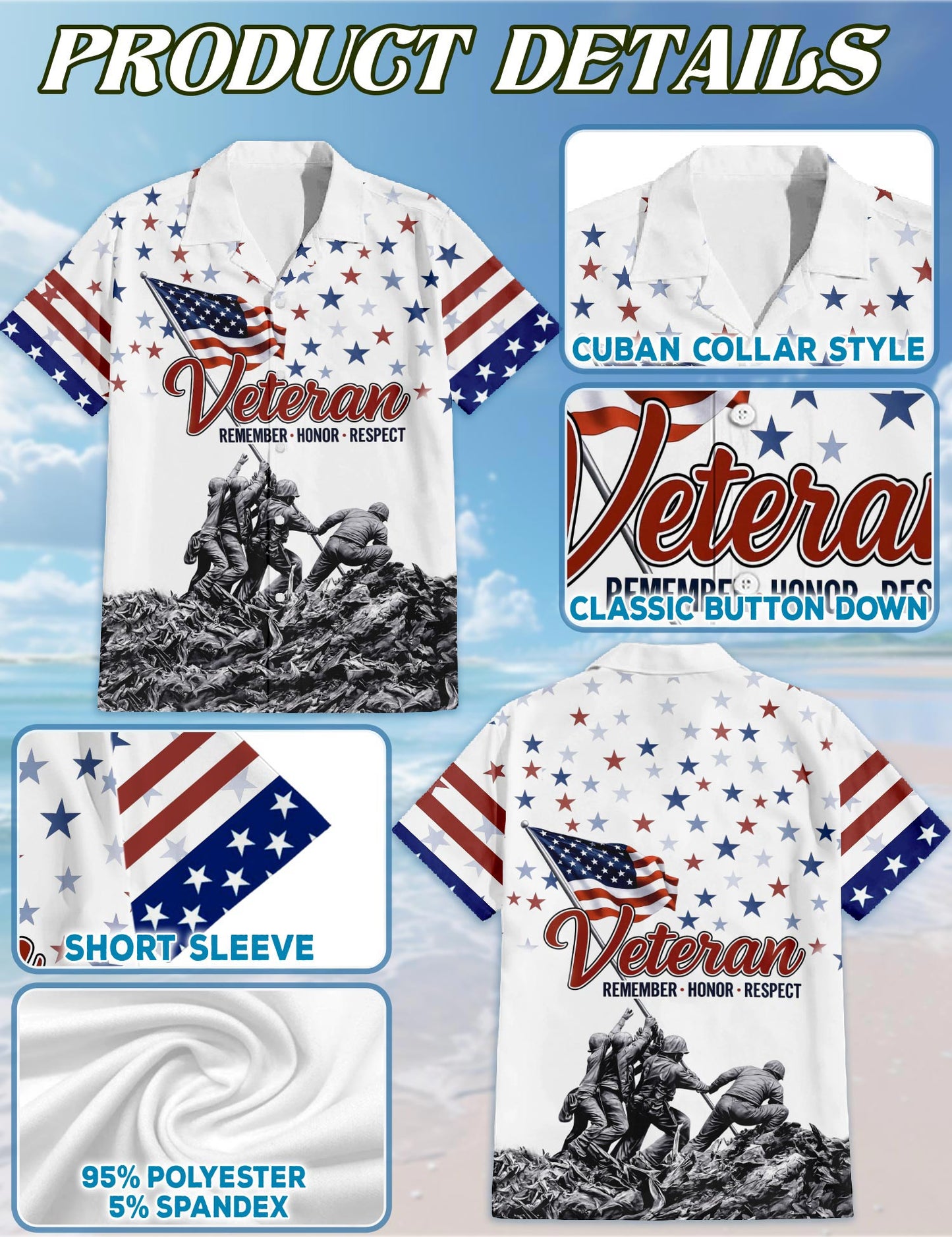 Veteran 4th July Hawaiian Shirt for Men, Button Down Aloha Shirt - Azhawaiian