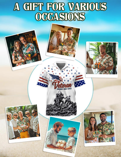 Veteran 4th July Hawaiian Shirt for Men, Button Down Aloha Shirt - Azhawaiian