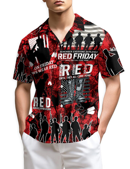 Veteran Red Friday Hawaiian Shirt for Men, Button Down Aloha Shirt - Azhawaiian