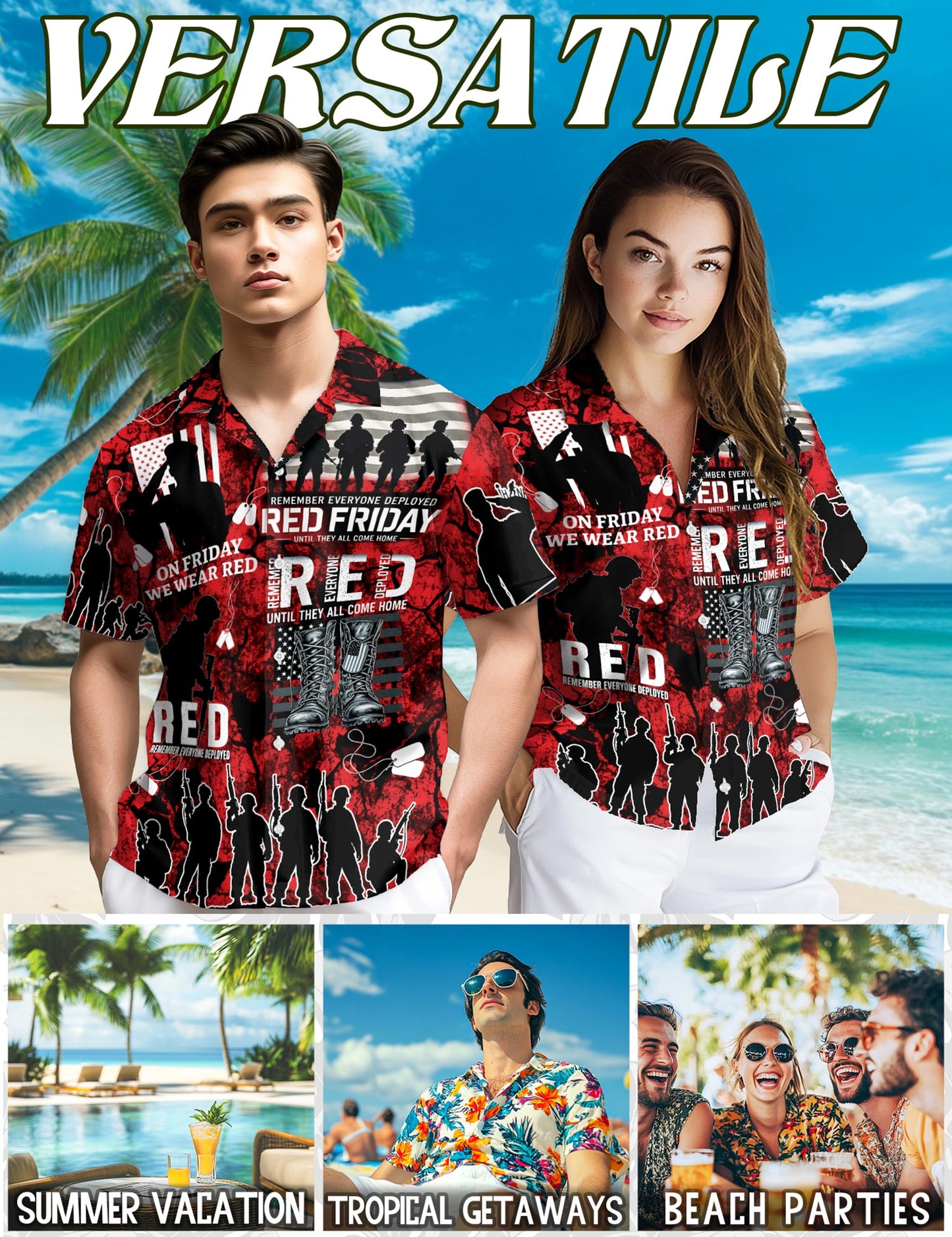 Veteran Red Friday Hawaiian Shirt for Men, Button Down Aloha Shirt - Azhawaiian