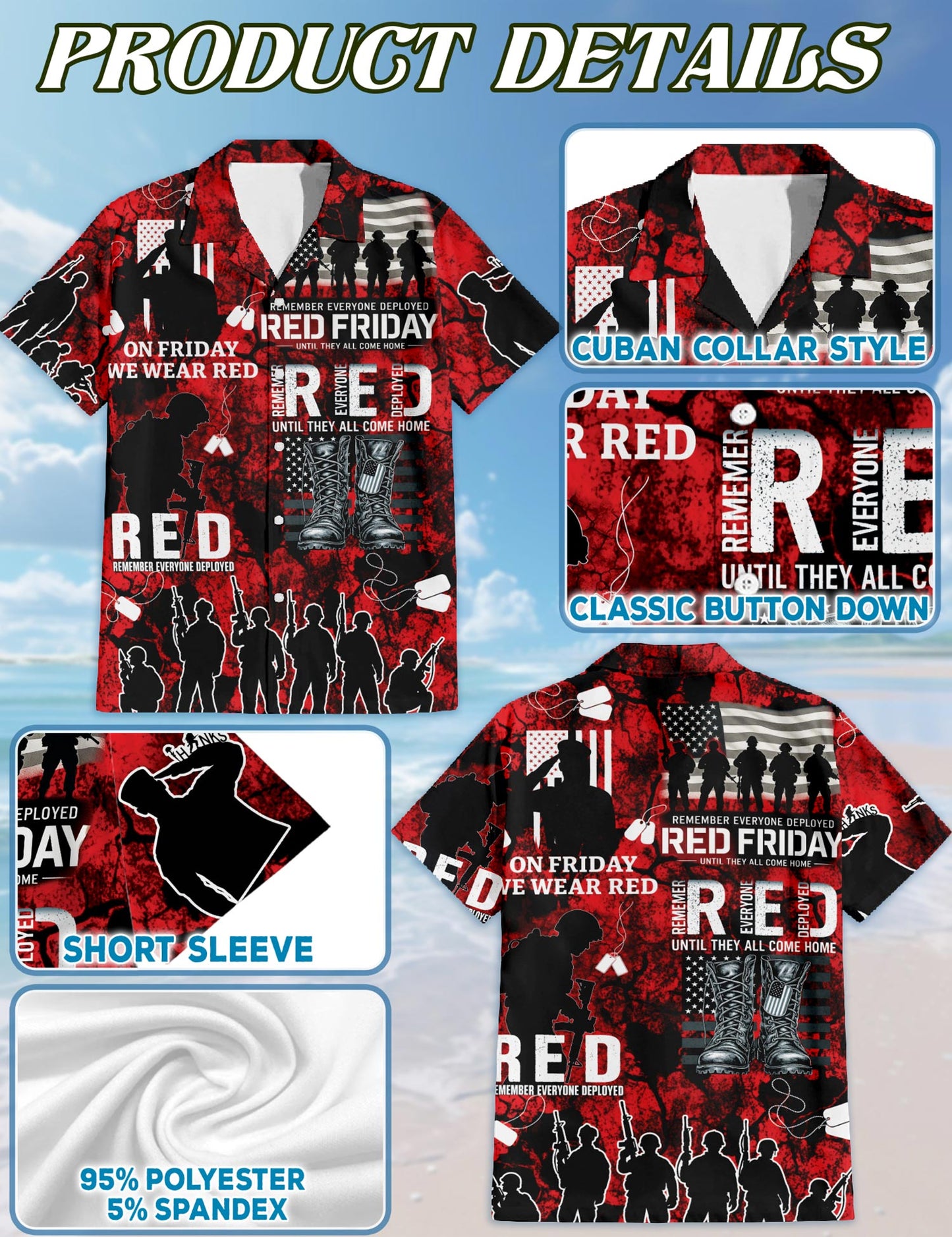 Veteran Red Friday Hawaiian Shirt for Men, Button Down Aloha Shirt - Azhawaiian