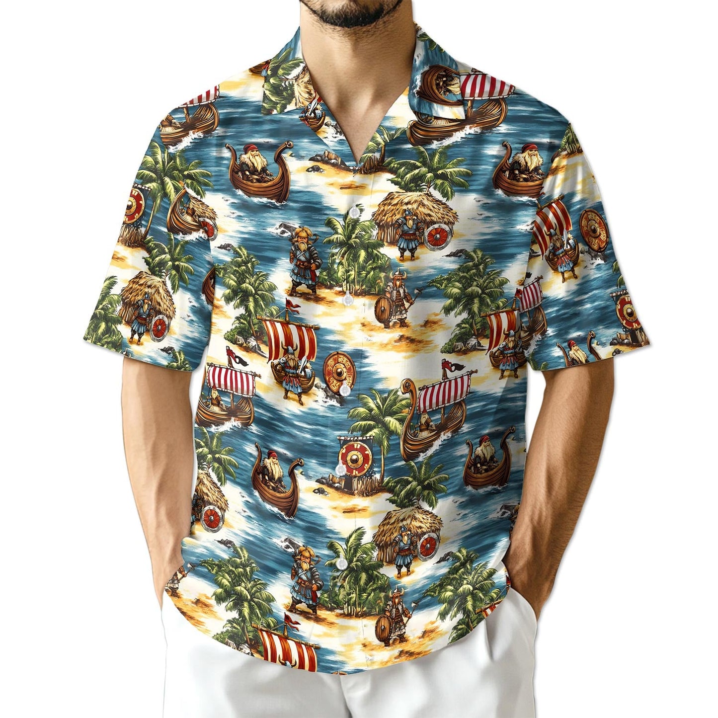 Viking Hawaiian Shirt for Men, Button Down Aloha Shirt - Azhawaiian