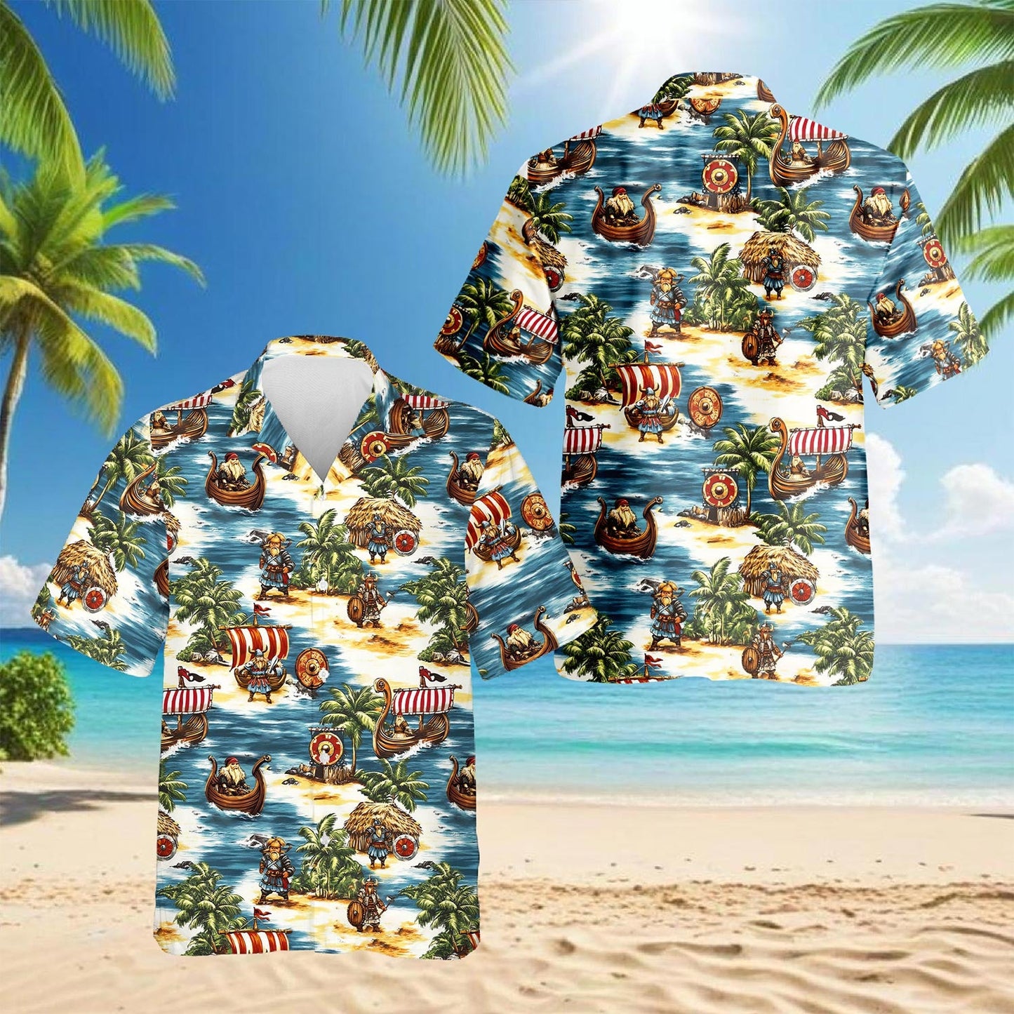 Viking Hawaiian Shirt for Men, Button Down Aloha Shirt - Azhawaiian