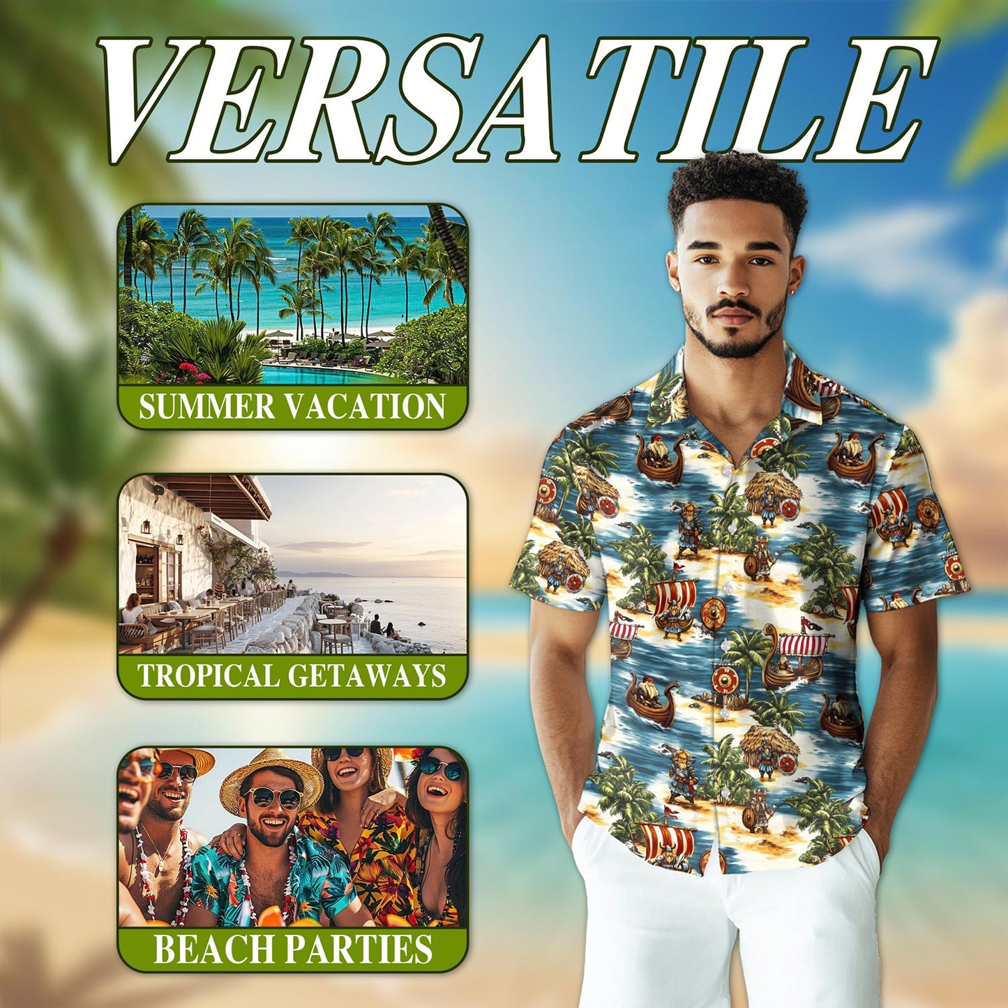 Viking Hawaiian Shirt for Men, Button Down Aloha Shirt - Azhawaiian