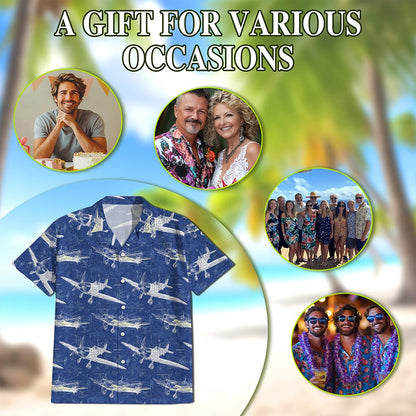 Vintage Aircraft Hawaiian Shirt for Men, Button Down Aloha Shirt - Azhawaiian
