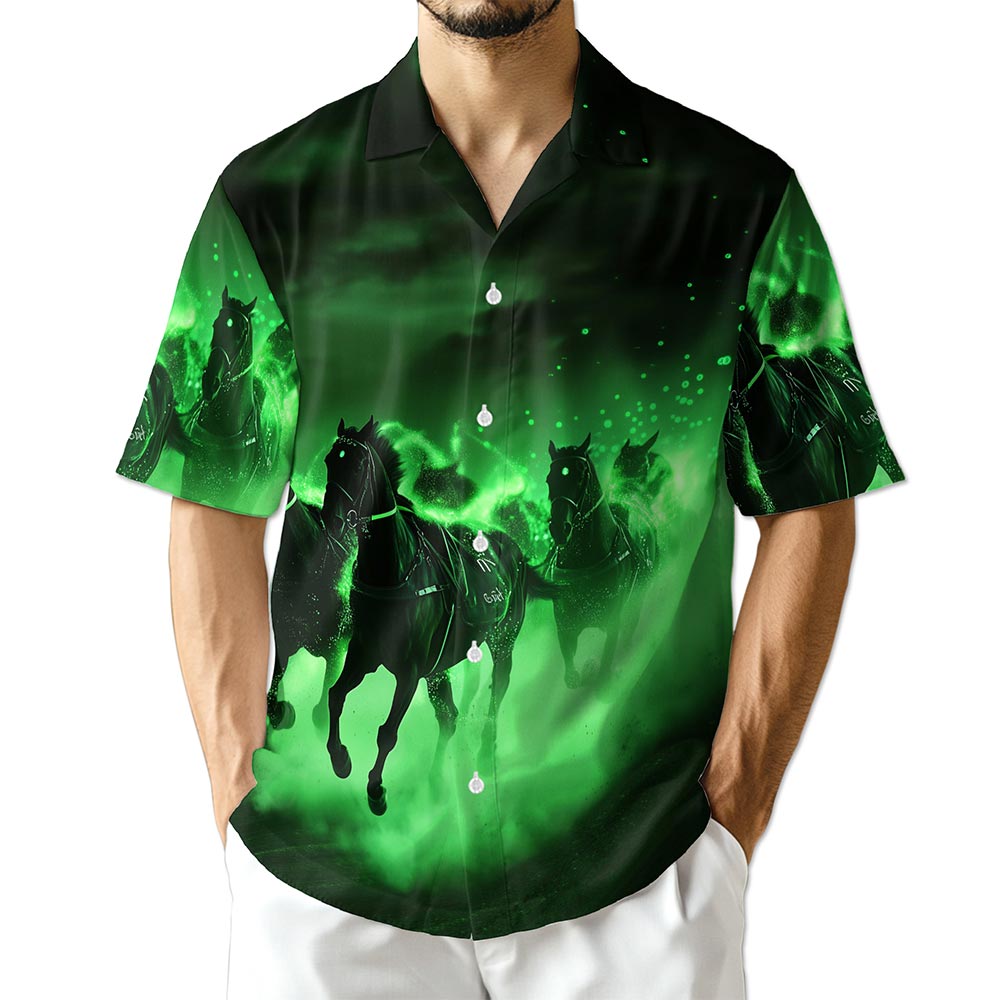 Azhawaiian Vintage Black Horse Hawaiian Shirt for Men Women