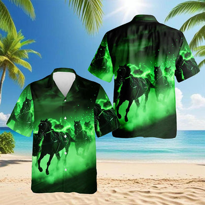 Vintage Black Horse Hawaiian Shirt for Men, Button Down Aloha Shirt - Azhawaiian