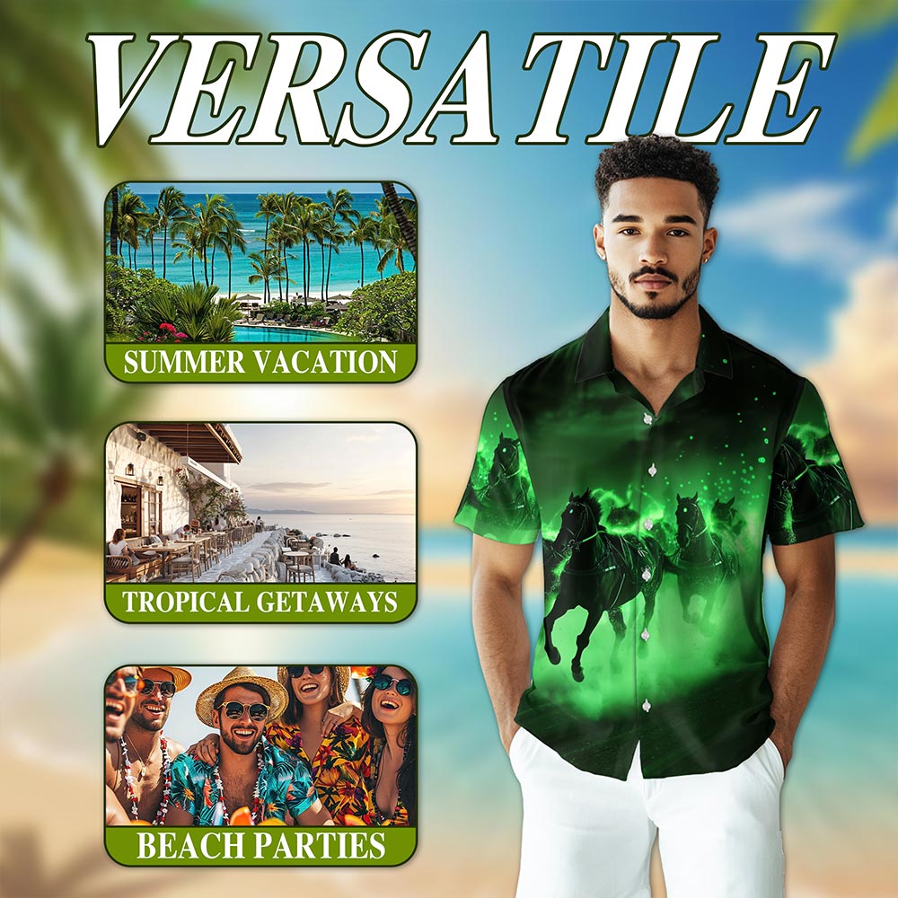 Vintage Black Horse Hawaiian Shirt for Men, Button Down Aloha Shirt - Azhawaiian