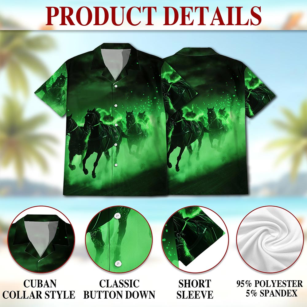 Vintage Black Horse Hawaiian Shirt for Men, Button Down Aloha Shirt - Azhawaiian