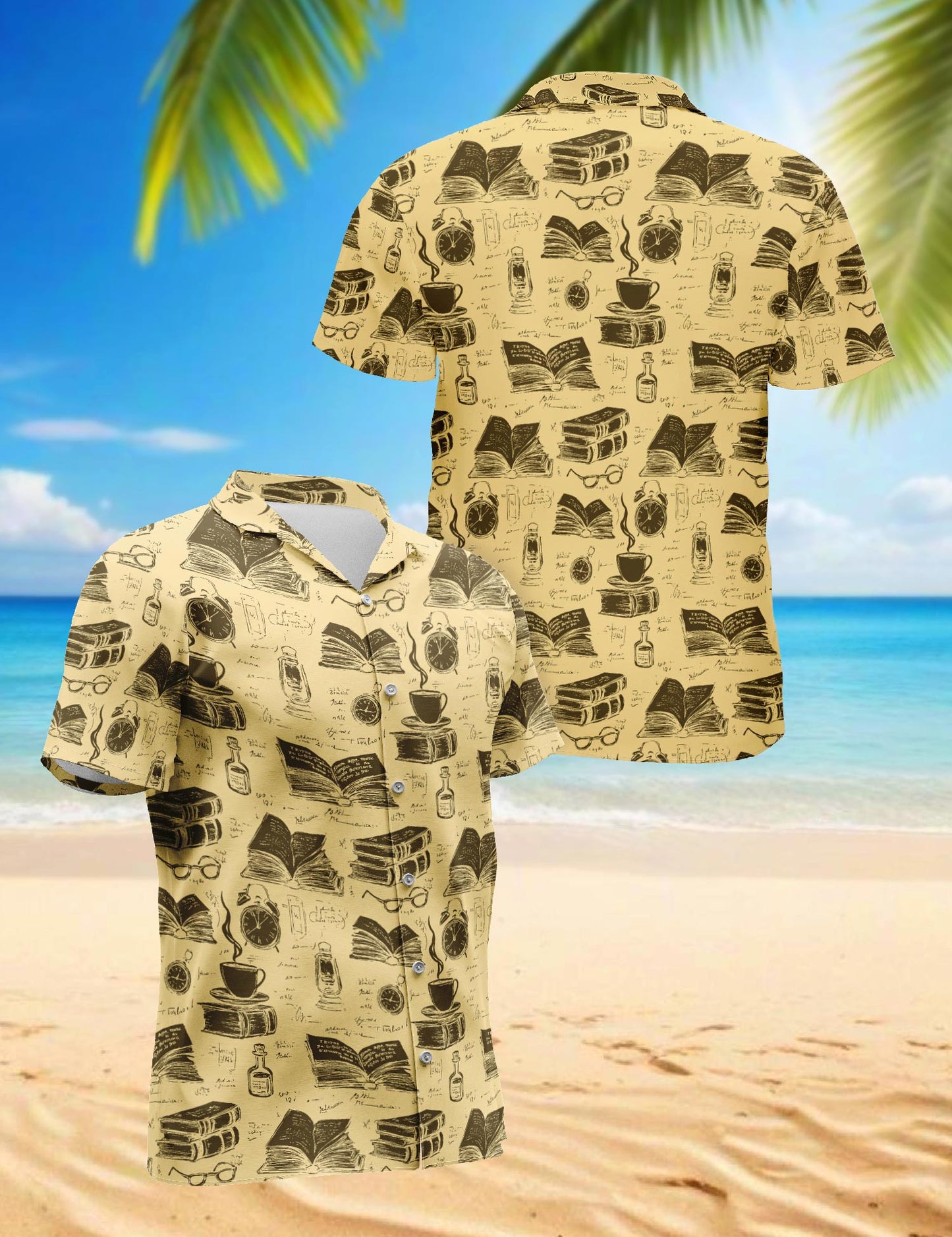 Vintage Book Lovers Hawaiian Shirt for Men, Button Down Aloha Shirt - Azhawaiian