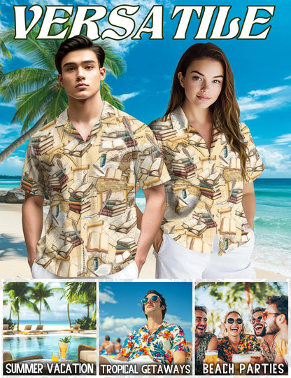 Vintage Book Hawaiian Shirt for Men, Button Down Aloha Shirt - Azhawaiian