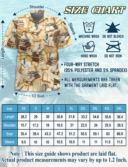 Vintage Book Hawaiian Shirt for Men, Button Down Aloha Shirt - Azhawaiian
