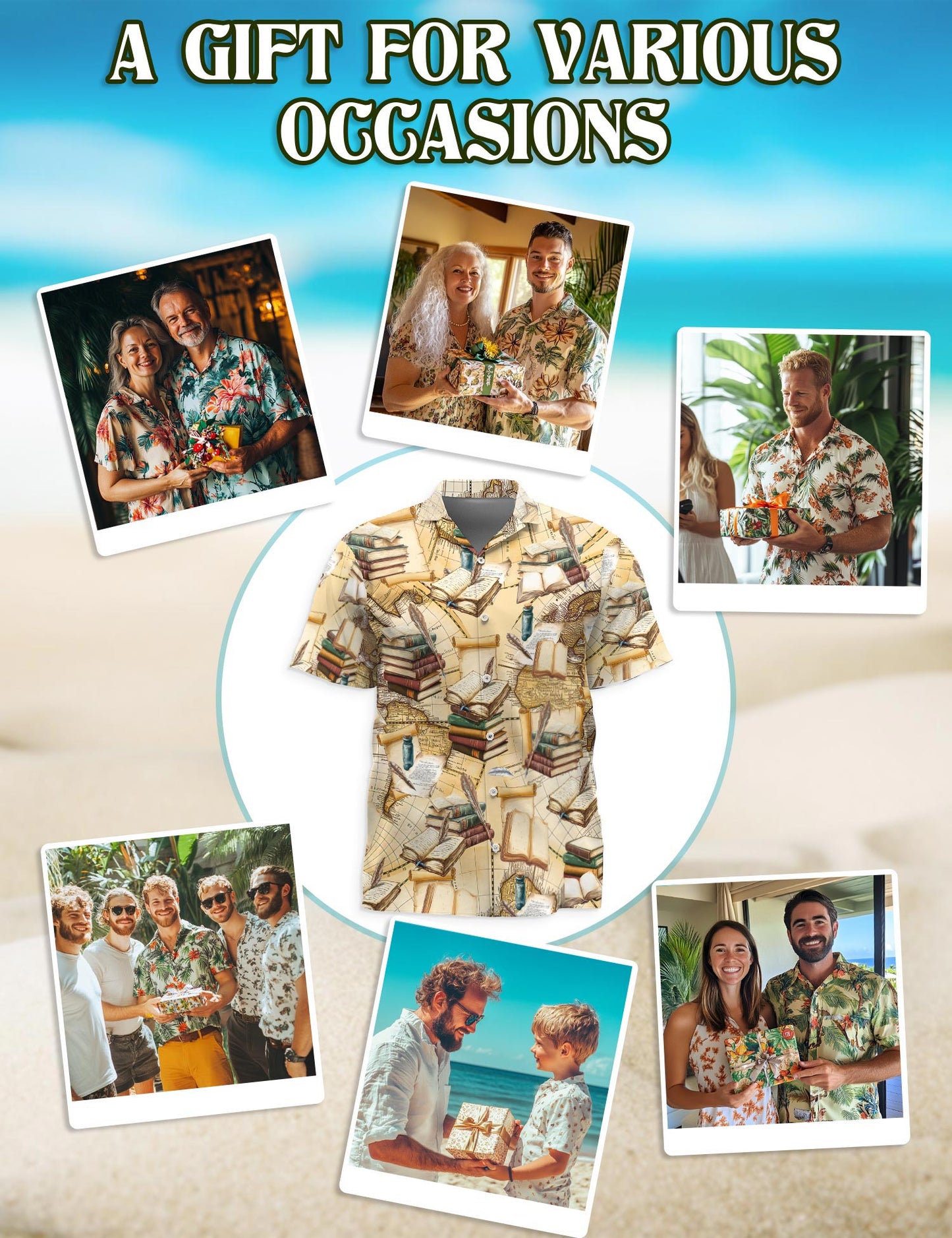 Vintage Book Hawaiian Shirt for Men, Button Down Aloha Shirt - Azhawaiian