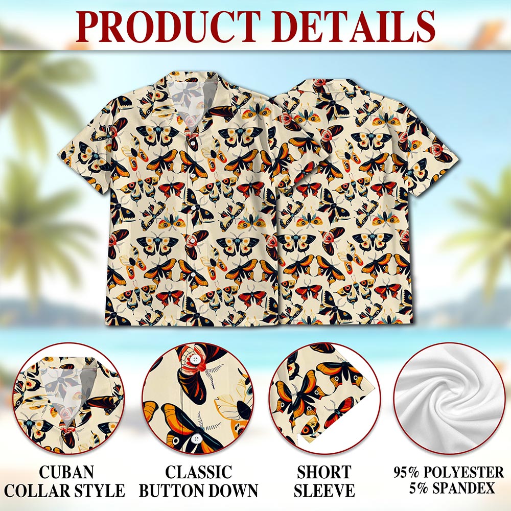 Vintage Butterfly Hawaiian Shirt for Men, Button Down Aloha Shirt - Azhawaiian