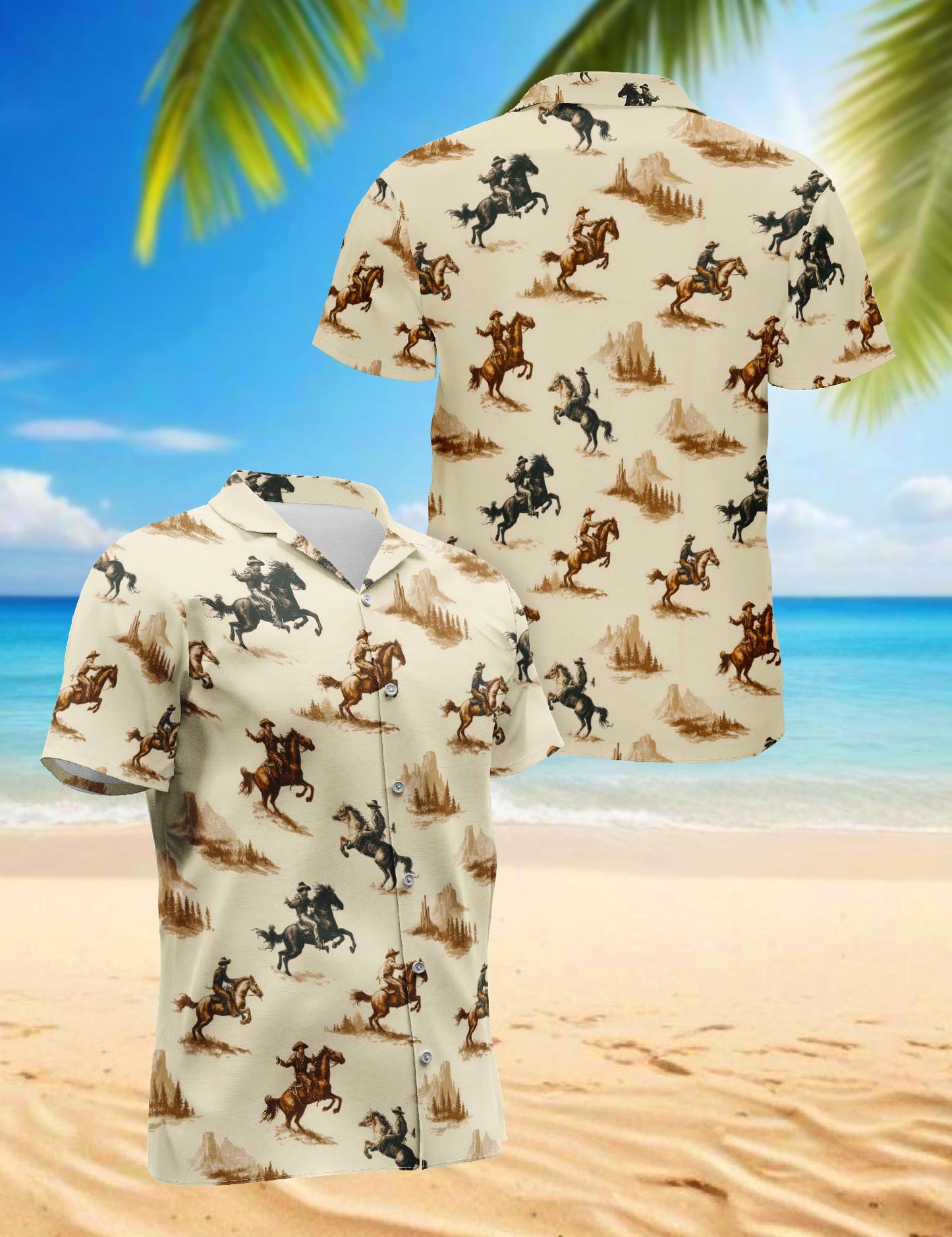 Vintage Cowboy Hawaiian Shirt for Men, Button Down Aloha Shirt - Azhawaiian
