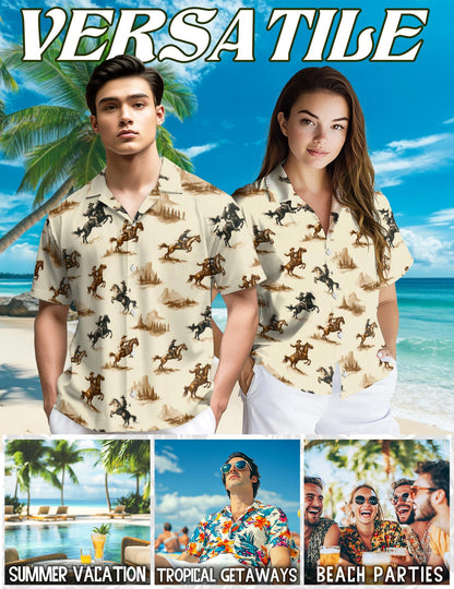Vintage Cowboy Hawaiian Shirt for Men, Button Down Aloha Shirt - Azhawaiian