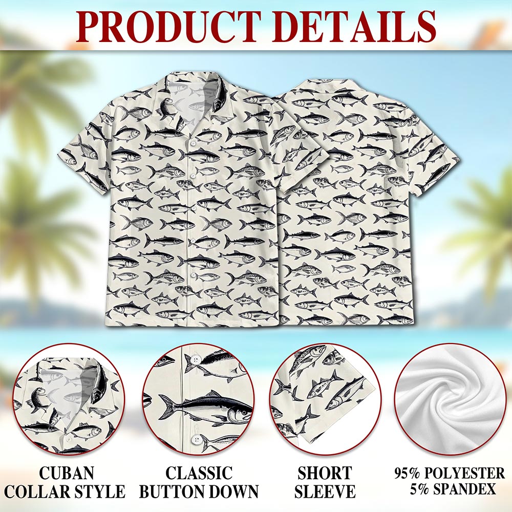 Vintage Fish Pattern Hawaiian Shirt for Men, Button Down Aloha Shirt - Azhawaiian