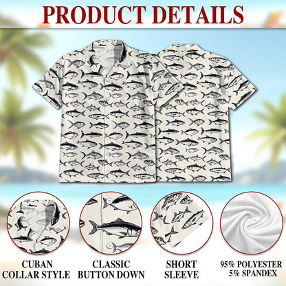 Vintage Fish Pattern Hawaiian Shirt for Men, Button Down Aloha Shirt - Azhawaiian