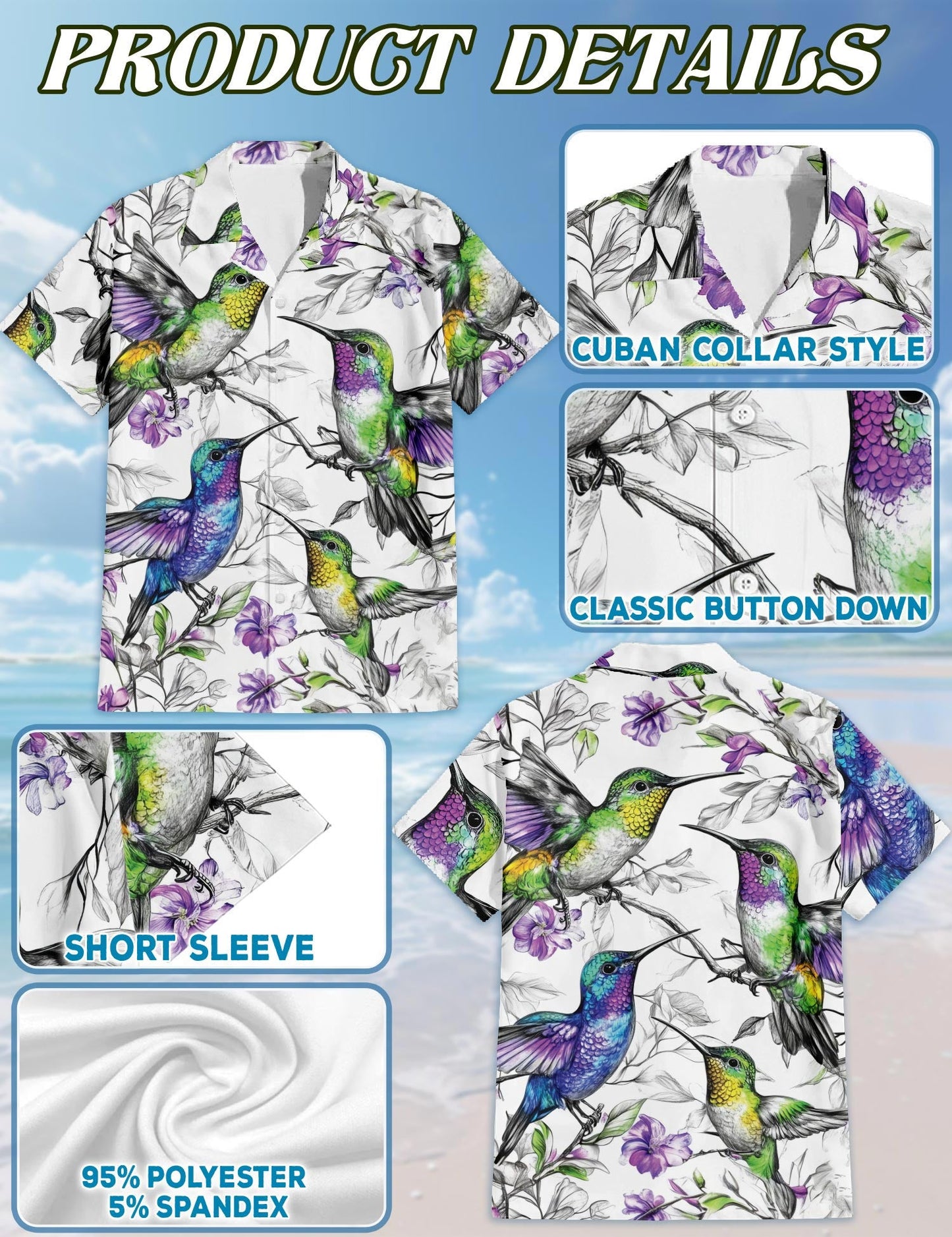 Vintage Hummingbirds Hawaiian Shirt for Men, Button Down Aloha Shirt - Azhawaiian