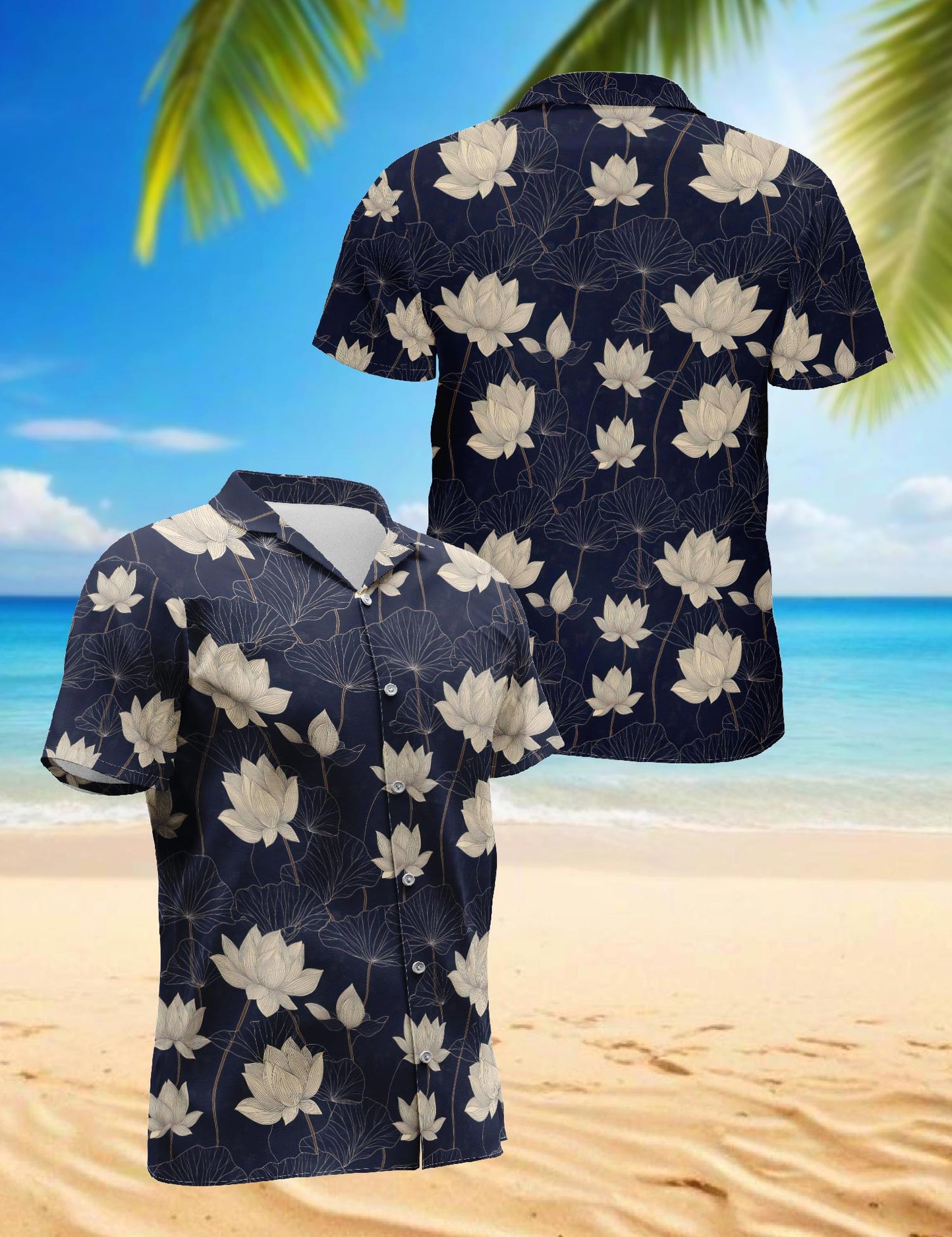 Vintage Lotus Hawaiian Shirt for Men, Button Down Aloha Shirt - Azhawaiian