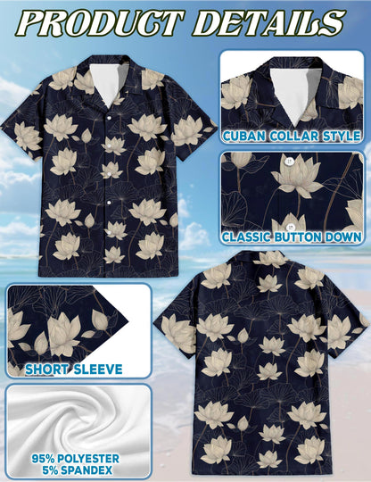 Vintage Lotus Hawaiian Shirt for Men, Button Down Aloha Shirt - Azhawaiian
