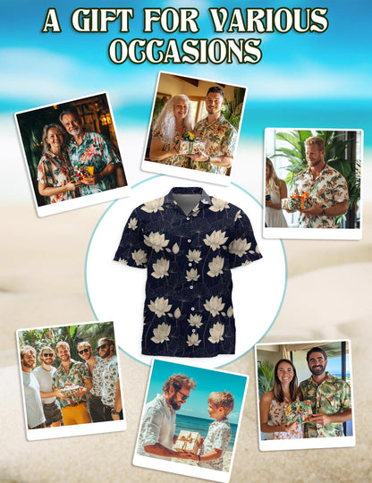 Vintage Lotus Hawaiian Shirt for Men, Button Down Aloha Shirt - Azhawaiian