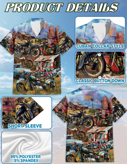 Vintage Motorcycle Hawaiian Shirt for Men, Button Down Aloha Shirt - Azhawaiian