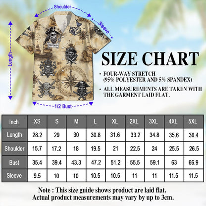 Vintage Pirate Skull Hawaiian Shirt for Men, Button Down Aloha Shirt - Azhawaiian