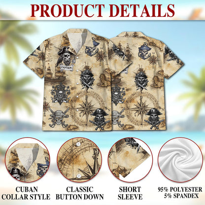 Vintage Pirate Skull Hawaiian Shirt for Men, Button Down Aloha Shirt - Azhawaiian