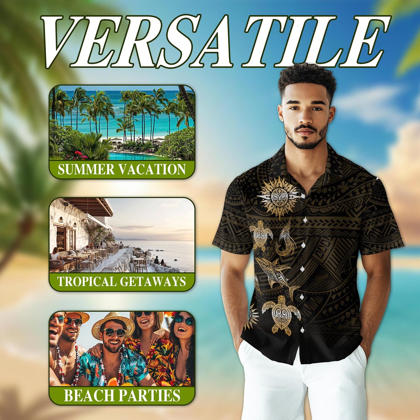 Vintage Polynesian Tribal Hawaiian Shirt for Men, Button Down Aloha Shirt - Azhawaiian