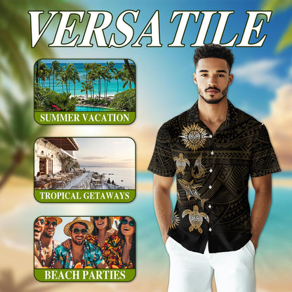 Vintage Polynesian Tribal Hawaiian Shirt for Men, Button Down Aloha Shirt - Azhawaiian