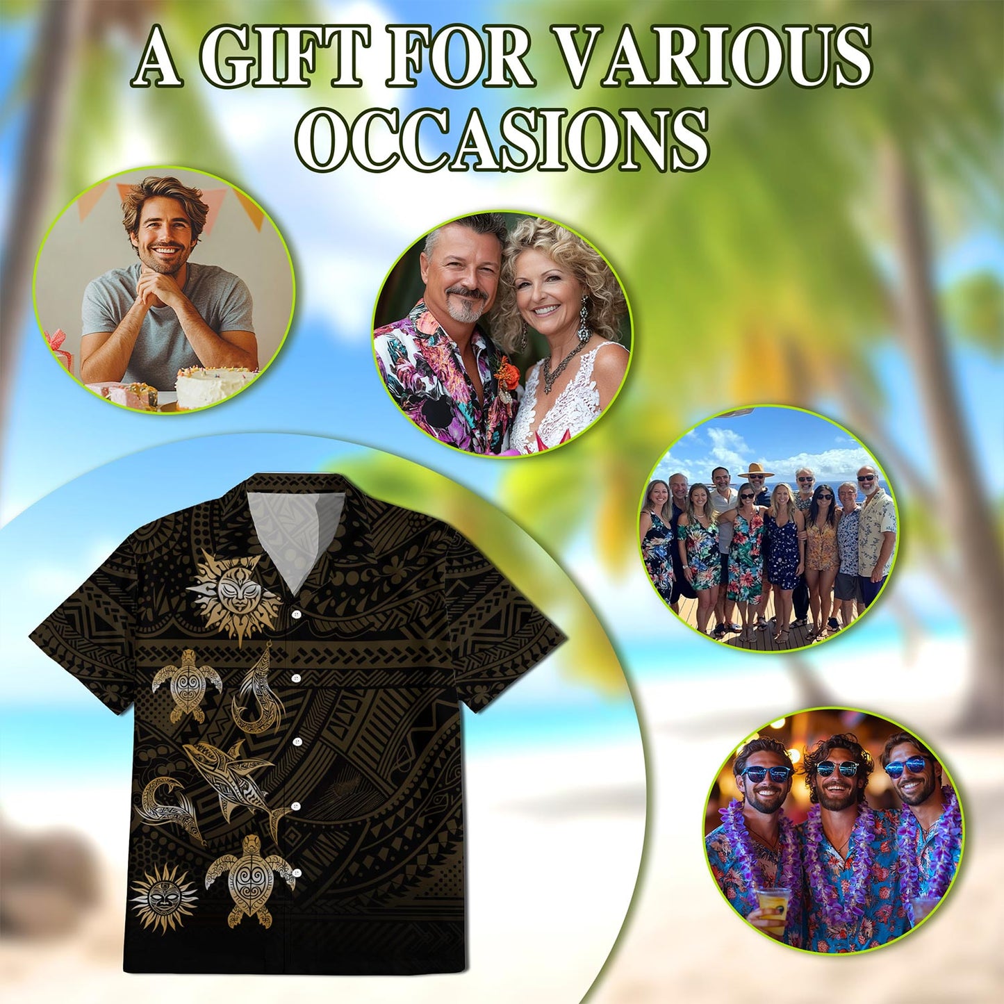 Vintage Polynesian Tribal Hawaiian Shirt for Men, Button Down Aloha Shirt - Azhawaiian