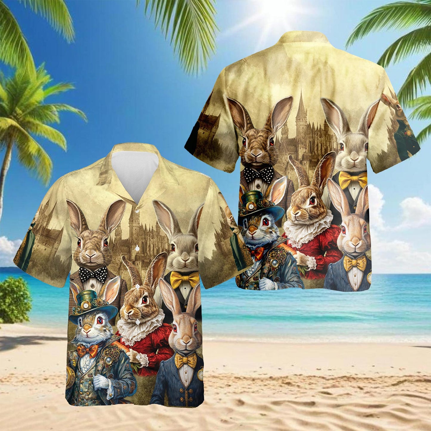 Vintage Rabbit Art Hawaiian Shirt for Men, Button Down Aloha Shirt - Azhawaiian