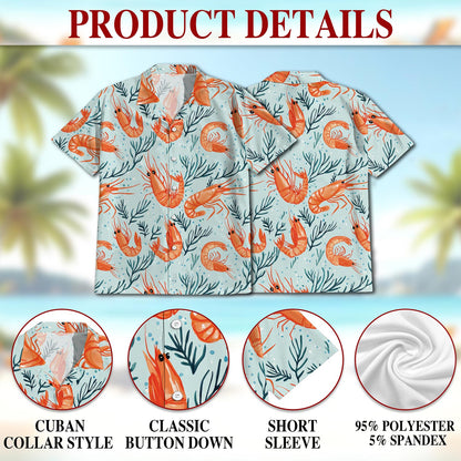 Vintage Shrimp Hawaiian Shirt for Men, Button Down Aloha Shirt - Azhawaiian