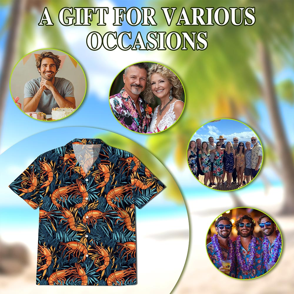 Vintage Shrimp Seafood Hawaiian Shirt for Men, Button Down Aloha Shirt - Azhawaiian
